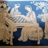Шахматы в кожаной коробке, фигуры из костной муки, 50 см