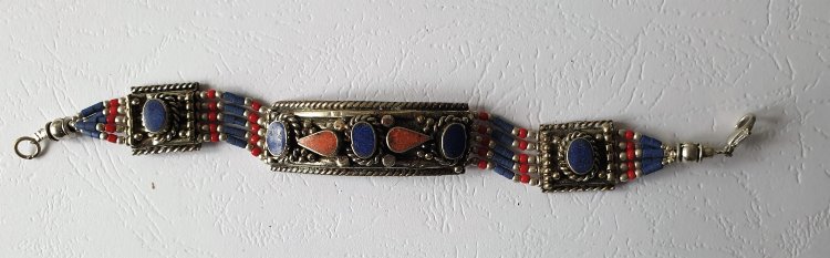 Браслет тибетский кораллоляписный,  металл, 17 см