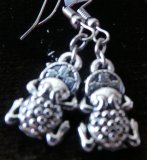 Серьги Жаба с китайской монетой, черненый металл, 4 см