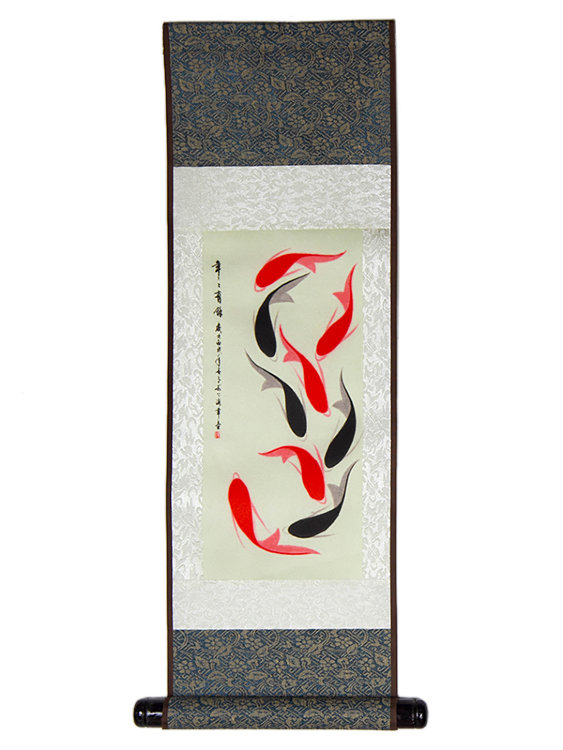 Свиток "Карпы", шёлк, 45 см