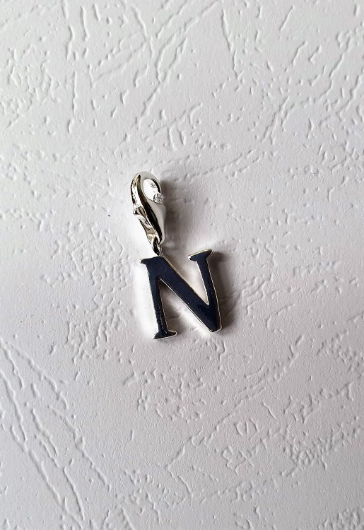 Подвеска "N" на застежке, металл, 3 см