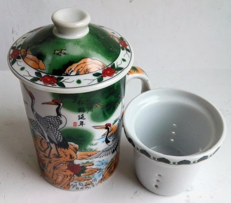 Кружка заварник для чая, ситечко, аисты, 13 см